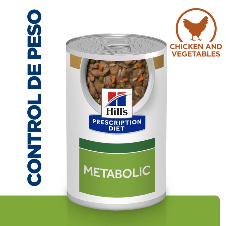 Hill's Prescription Diet Metabolic Control de Peso estofado para perros con pollo y verduras - lata
