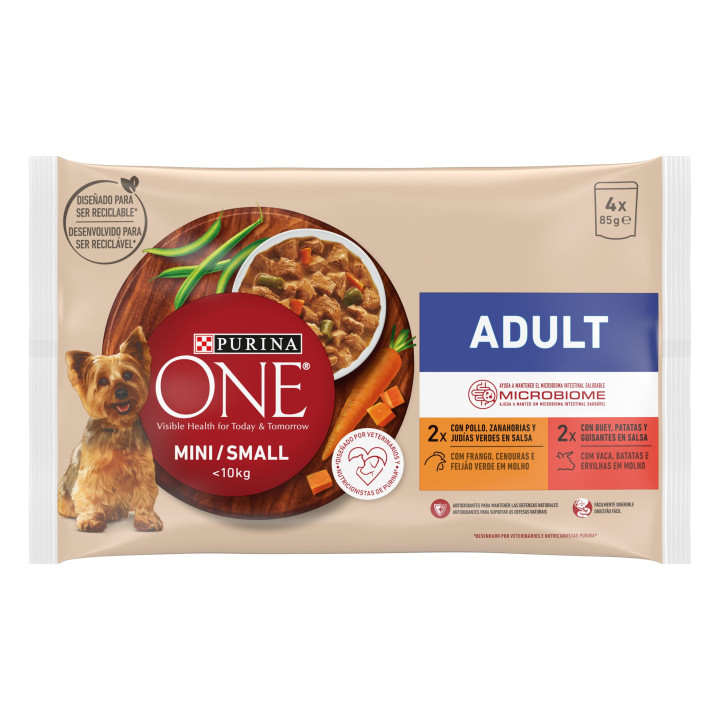 Comida húmeda PURINA ONE Mini Perro Adulto Pollo y Cordero en Salsa - Kompymascotas