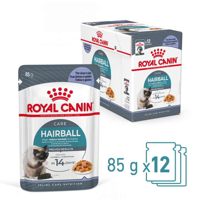 Royal Canin Hairball Care comida húmeda en gelatina para el cuidado de las bolas de pelo en gato adulto 