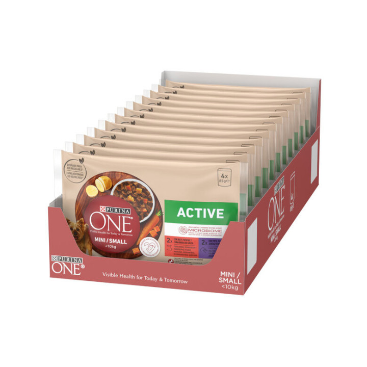 PURINA ONE Perro Mini Active Buey y Pato en Salsa, comida húmeda - Kompymascotas