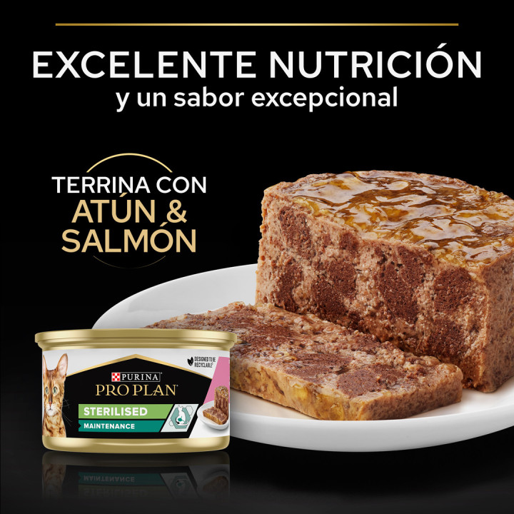 Purina Pro Plan Gato Adulto Lata Sterilised Maintenance Terrina con atún y salmón