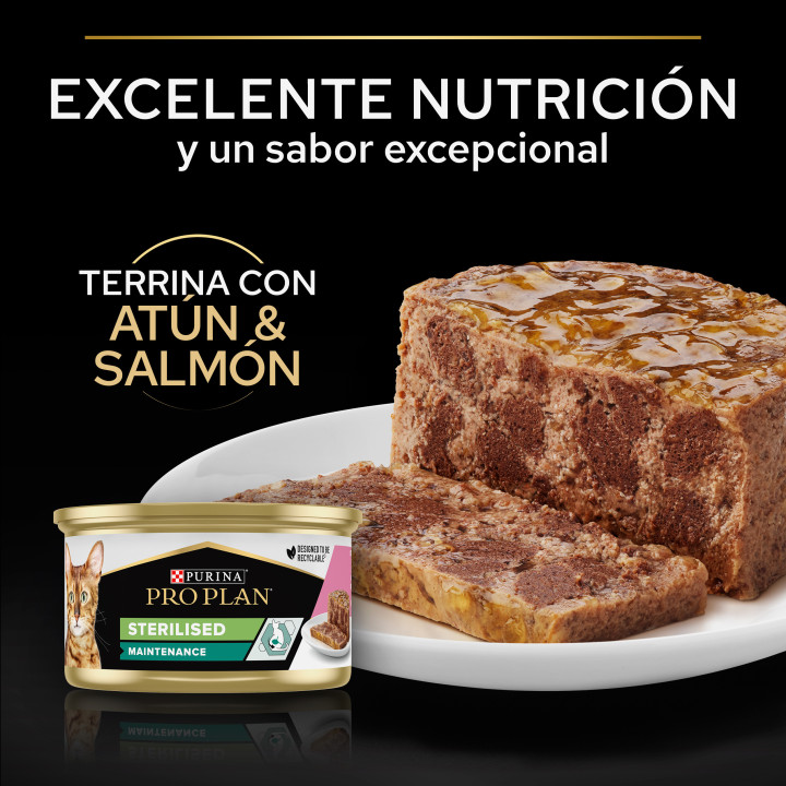 Purina Pro Plan Gato Adulto Lata Sterilised Maintenance Terrina con atún y salmón