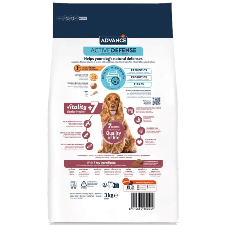 Advance Medium Senior Chicken & Rice Pienso para perros - Kompymascotas