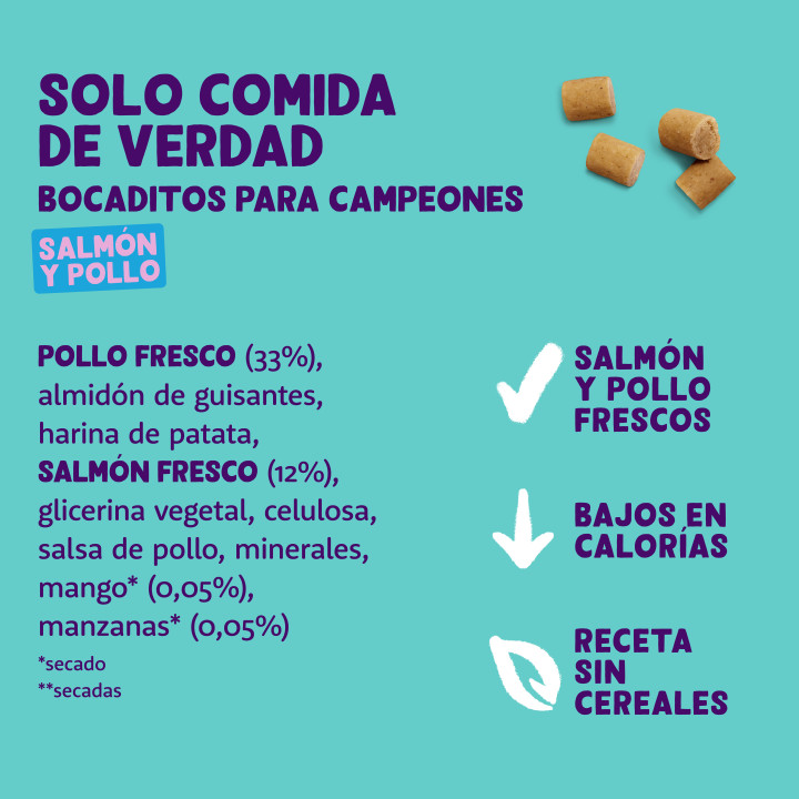 Bocaditos para Campeones de Salmón y Pollo | Premios para perros | 