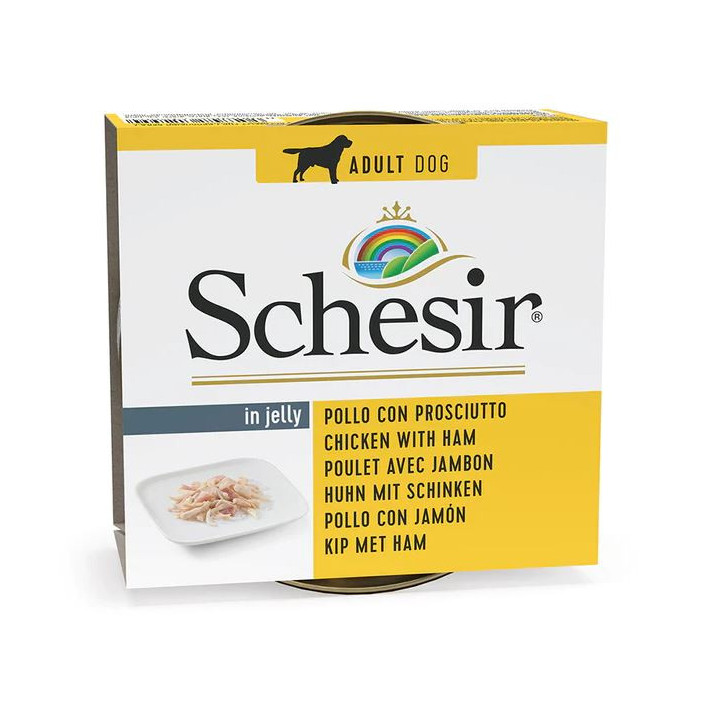 Schesir adult pollo con jamon lata para perros-PiensoyMascotas