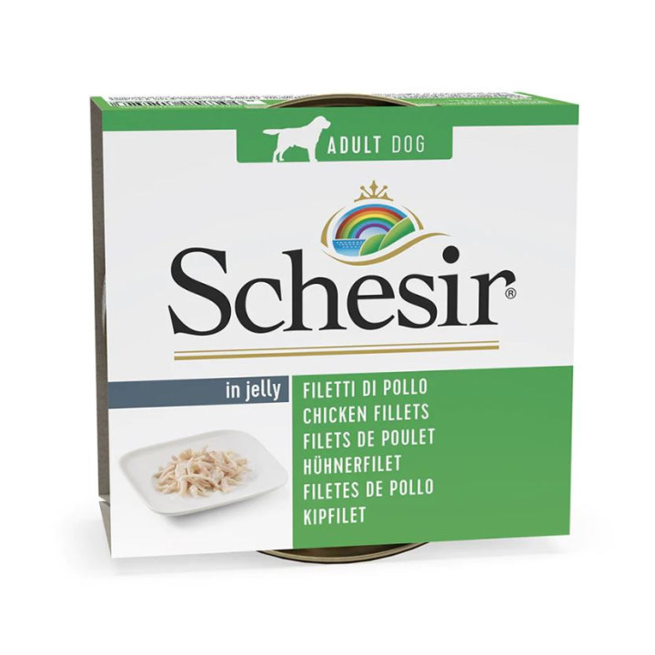 Schesir adult filetes pollo lata para perros-PiensoyMascotas