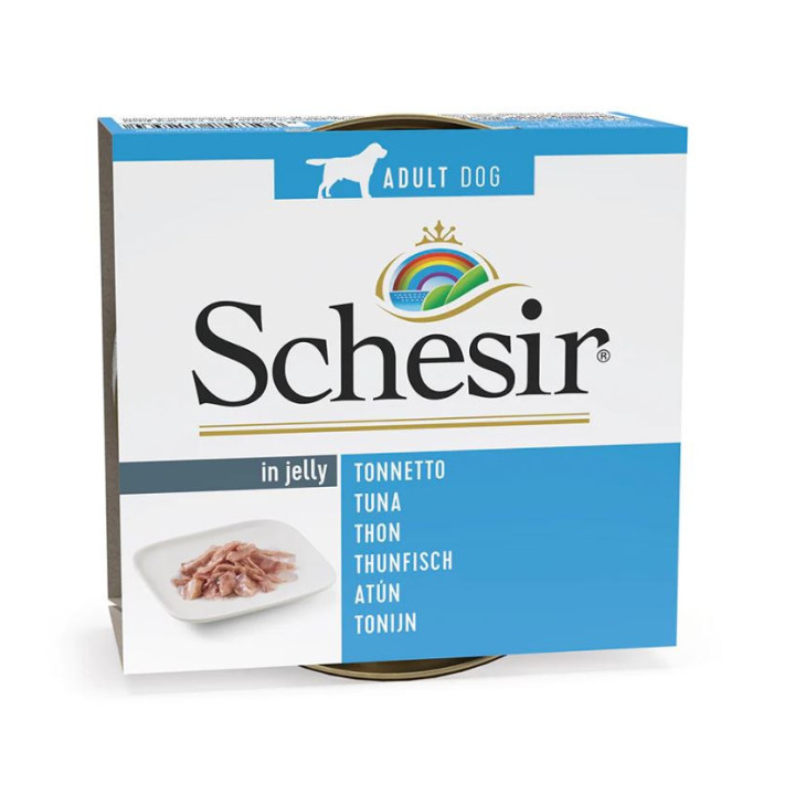 Schesir adult atún en gelatina lata para perros-PiensoyMascotas