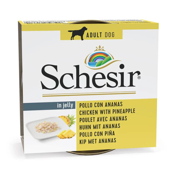 Schesir adult filetes pollo con piña lata-PiensoyMascotas