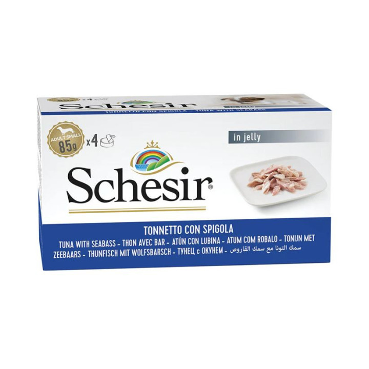 Schesir adult atún con lubina lata para perros-PiensoyMascotas