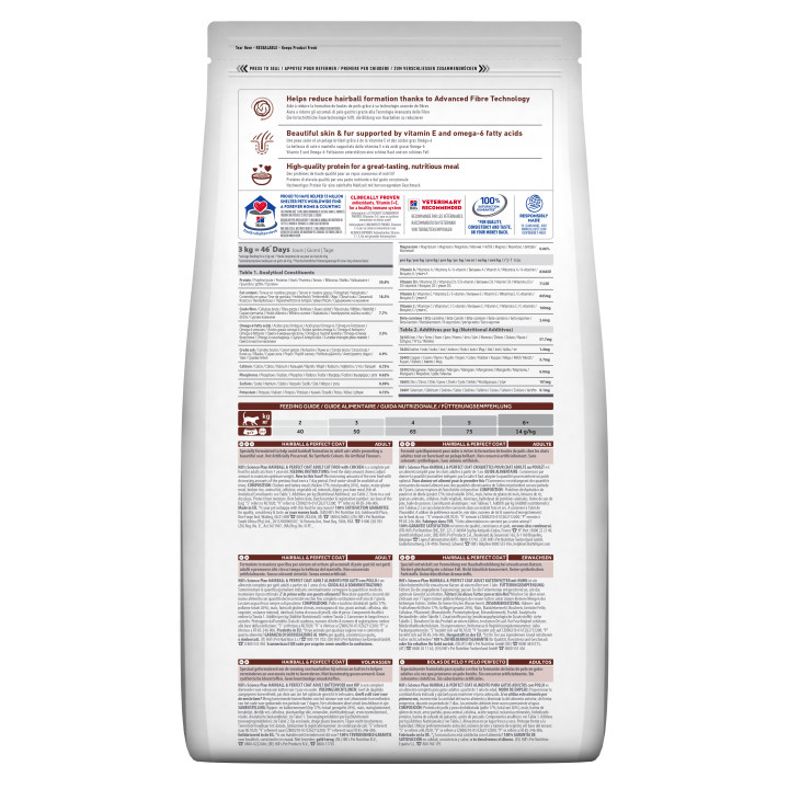 Hill's Science Plan Hairball & Perfect Coat alimento para gatos adultos con pollo 