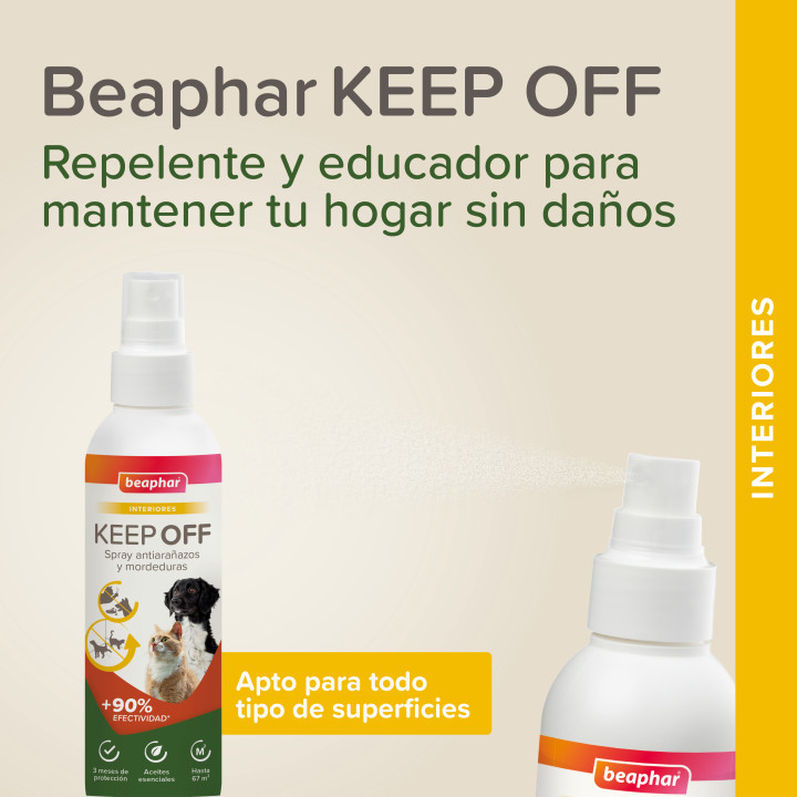 Beaphar Keep Off - Spray Educador Antiarañazos y mordeduras para Gatos y Perros - Interiores 