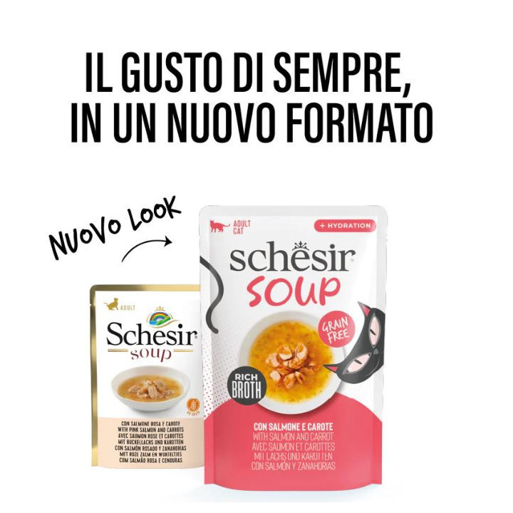 Schesir Salmón Rosado y Zanahoria Sopa para Gatos