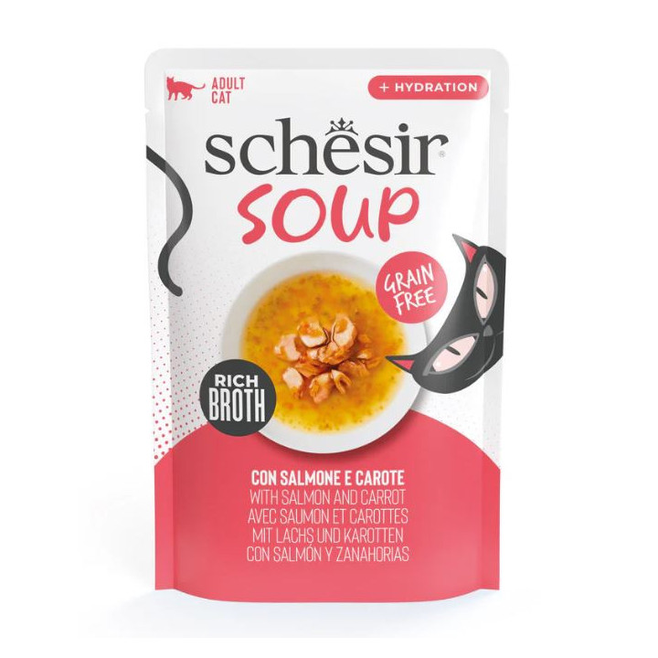 Schesir Salmón Rosado y Zanahoria Sopa para Gatos