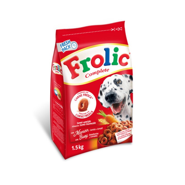Pienso semi-húmedo Frolic Complete con buey, - Kompymascotas
