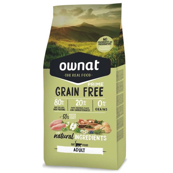 Ownat Grain Free Prime Adult Chicken & Turkey Cat, Pienso para gatos - Kompymascotas