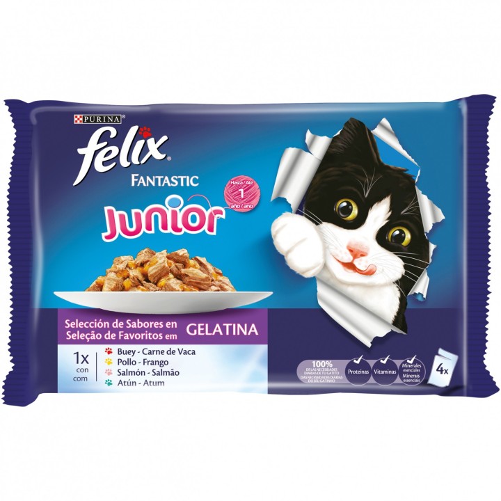 Purina Felix Fantastic Junior Grill en Gelatina, comida húmeda para gatos