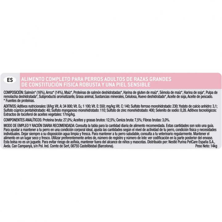 Los mejores ingredientes de Purina Pro Plan Large Adult Robust Skin