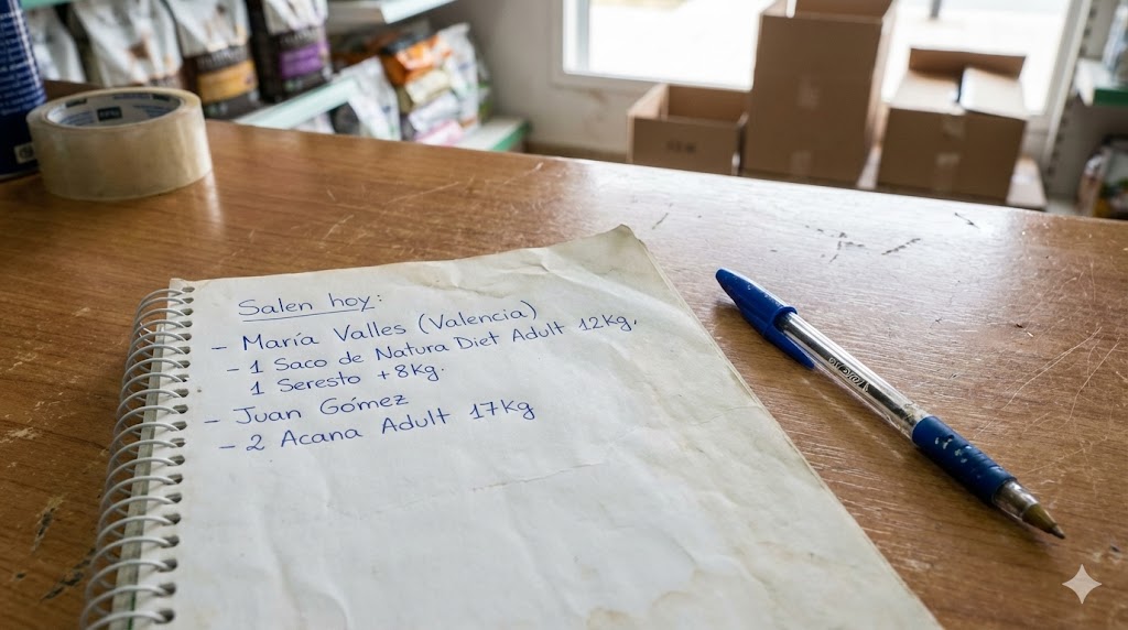 libreta con lista de la compra de pienso